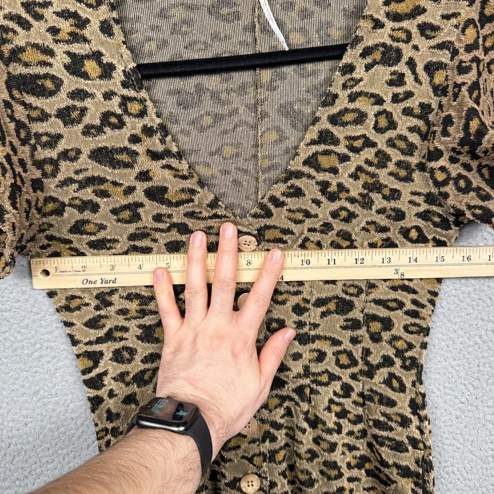 Free People Romper Women XS Brown Leopard Cheetah Print Jumpsuit Terrycloth Boho - Picture 11 of 14
